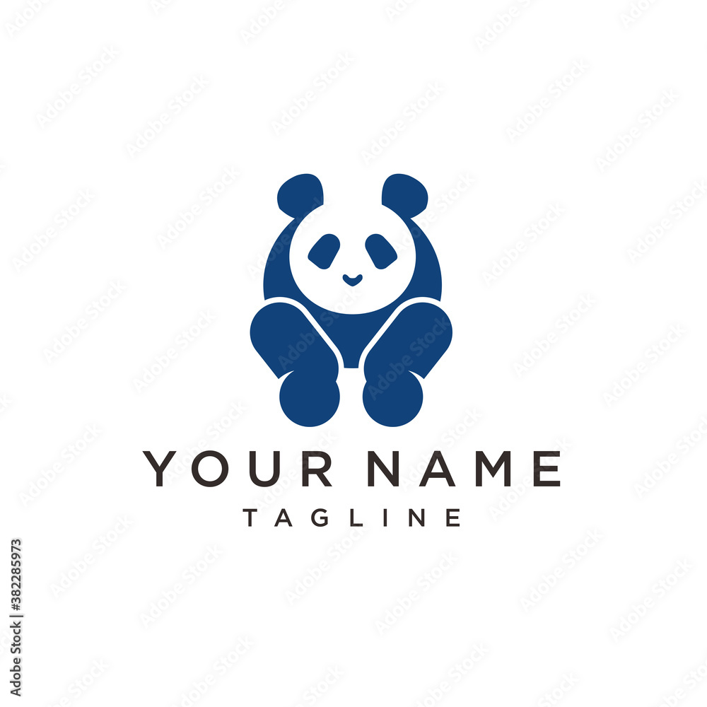 Funny Lazy Logo Panda. Panda bear silhouette Logo design vector template.