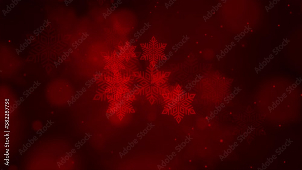 Christmas Red light background. Holiday glowing backdrop. Defocused Loop Background With Blinking Stars. Blurred Bokeh. snowfall, snowflakes, Snow flakes, Snow