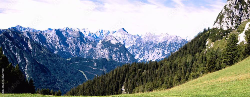 panorama of mountains, view from Rofan Mountains in Tyrol, Austria