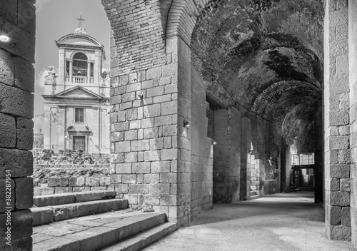 CATANIA  ITALY - APRIL 7  2018  The indoor of Roman Theatre.