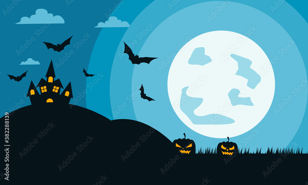 Halloween day concept castle and witch vector design.