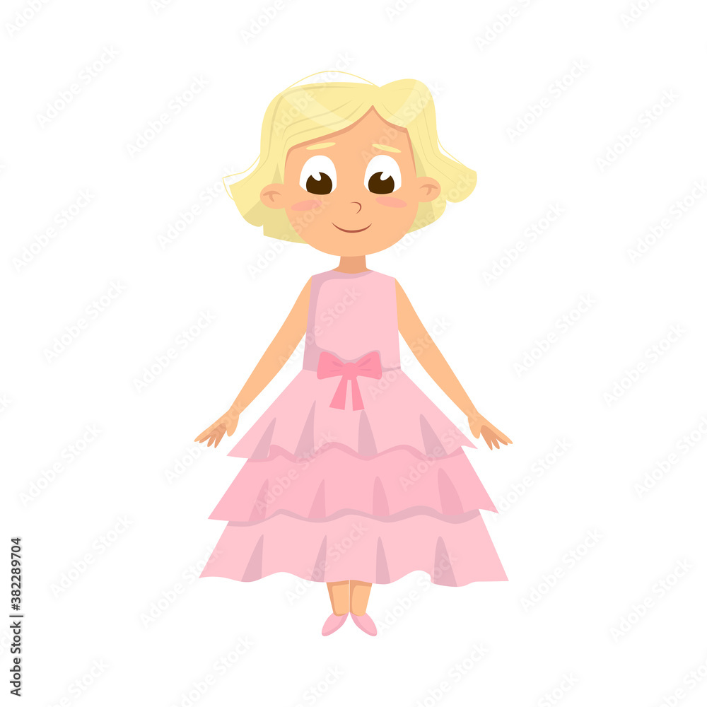 Beautiful Blonde Little Girl in Elegant Pink Dress, Cute Kid Wearing Nice Retro Clothes Cartoon Style Vector Illustration Beautiful Blonde Little Girl in Elegant Pink Dress, Cute Kid Wearing Nice Retro Clothes Cartoon Style Vector Illustration