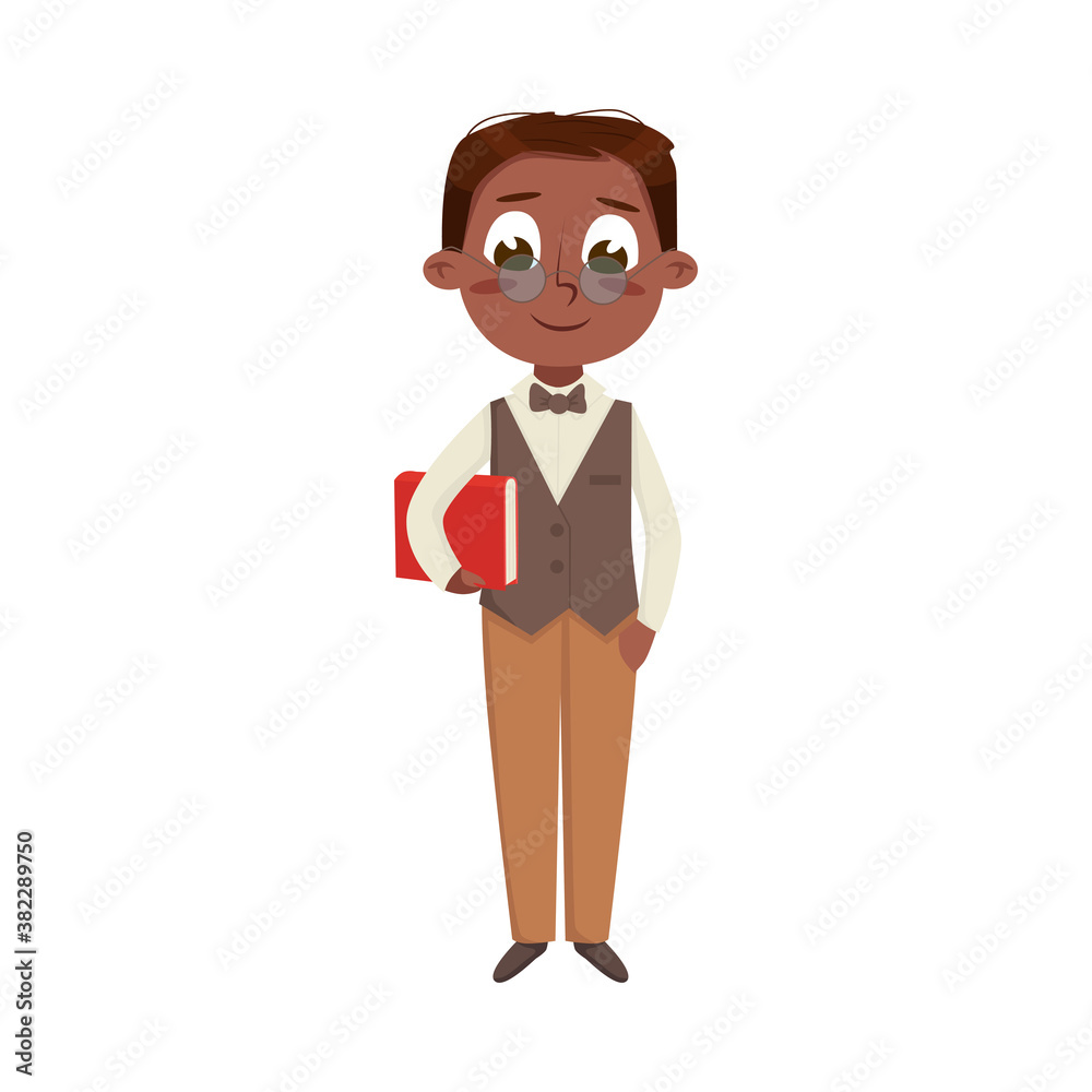 Little African American Gentleman in Elegant Suit, Cute Boy in Dress up Clothes Cartoon Style Vector Illustration