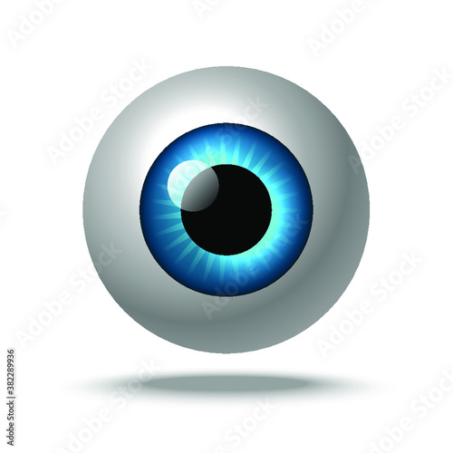 Eyeball vision eyesight view symbol. Realistic icon 3d round image of blue eye. Isolated vector illustration on white background.