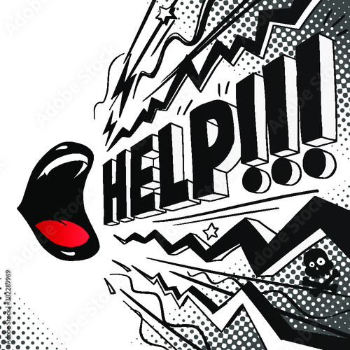 Cartoon mouth loud help. Scream, shout cry. Isolated vector illustration on white background.