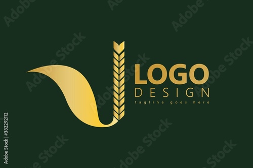 Modern flat logo, Initial letter J decorated with grain spikes, nature and cultivation vector design template element