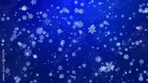 Snowing Abstract Blue sharp blurred particles swarming blue Loop background. Shiny Gleaming glitter star sparkling floating Light bokeh particle gradient. Winter, Merry Christmas, New Year, Holiday. photo