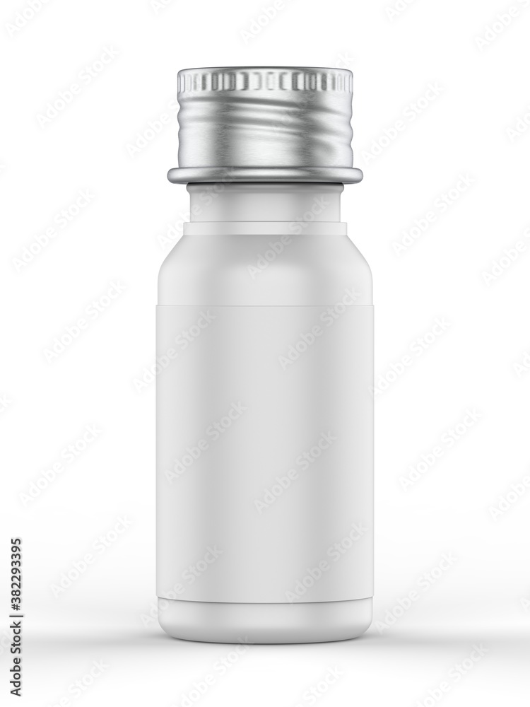 Blank PET pharma bottle with screw cap for mock up and branding, 3d render illustration. Blank PET pharma bottle with screw cap for mock up and branding, 3d render illustration.