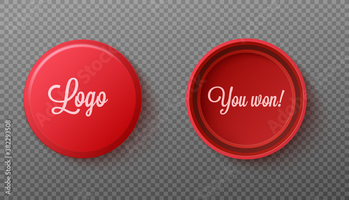 Set of red plastic bottle caps - vector isolated realistic illustration