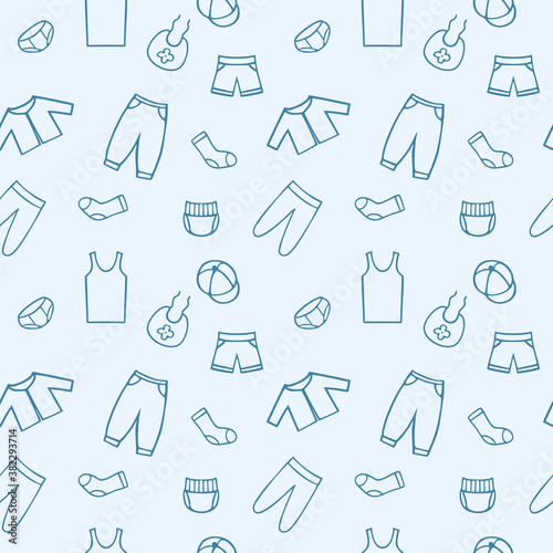 Blue endless pattern for a boy with Doodle clothing drawings. Seamless background in the children s room  tailoring  Wallpaper for your phone. Packaging paper design.