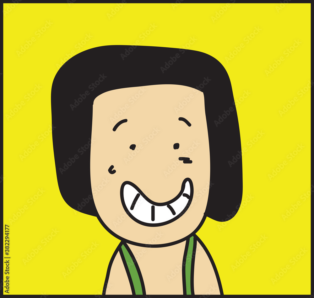 Fototapeta premium The cartoon girl is smiling cheerful on a yellow background