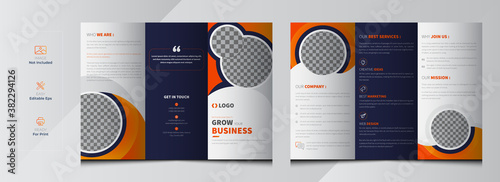 Corporate Tri Fold Brochure vector illustration. Vector triple folding brochure for business and advertising. Layout with modern elements and abstract background