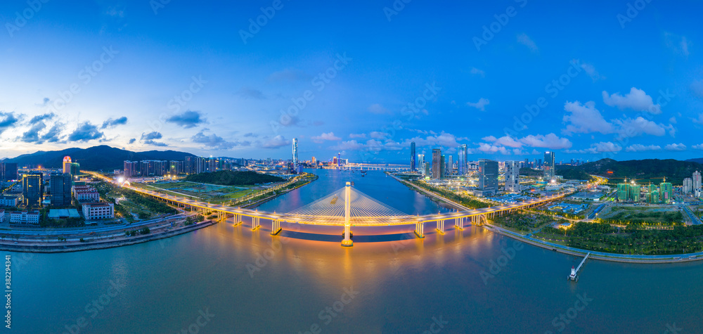 Night view of Hengqin bridge, Zhuhai City, Guangdong Province, China