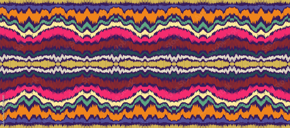 Ikat border. Geometric folk ornament. Ink on clothes. Tribal vector texture. Seamless striped pattern in Aztec style. Ethnic embroidery. Indian, Scandinavian, Gypsy, Mexican, African rug. Ikat border. Geometric folk ornament. Ink on clothes. Tribal vector texture. Seamless striped pattern in Aztec style. Ethnic embroidery. Indian, Scandinavian, Gypsy, Mexican, African rug.