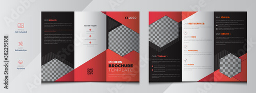 Corporate Tri Fold Brochure vector illustration. Vector triple folding brochure for business and advertising. Layout with modern elements and abstract background