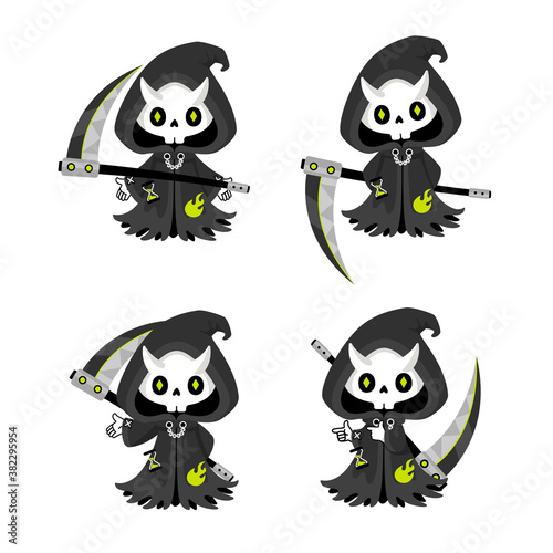 Set of cute Grim Reaper with scythe