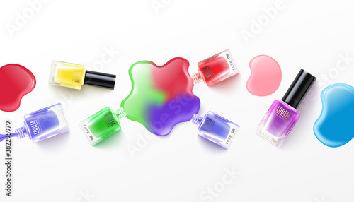 Glass bottles of nail polish a vector realistic isolated illustration