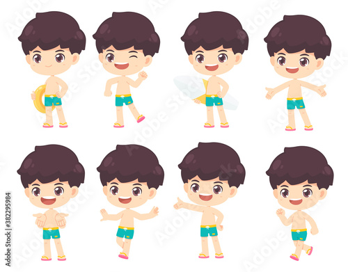 Collection of cute boy in summer concept