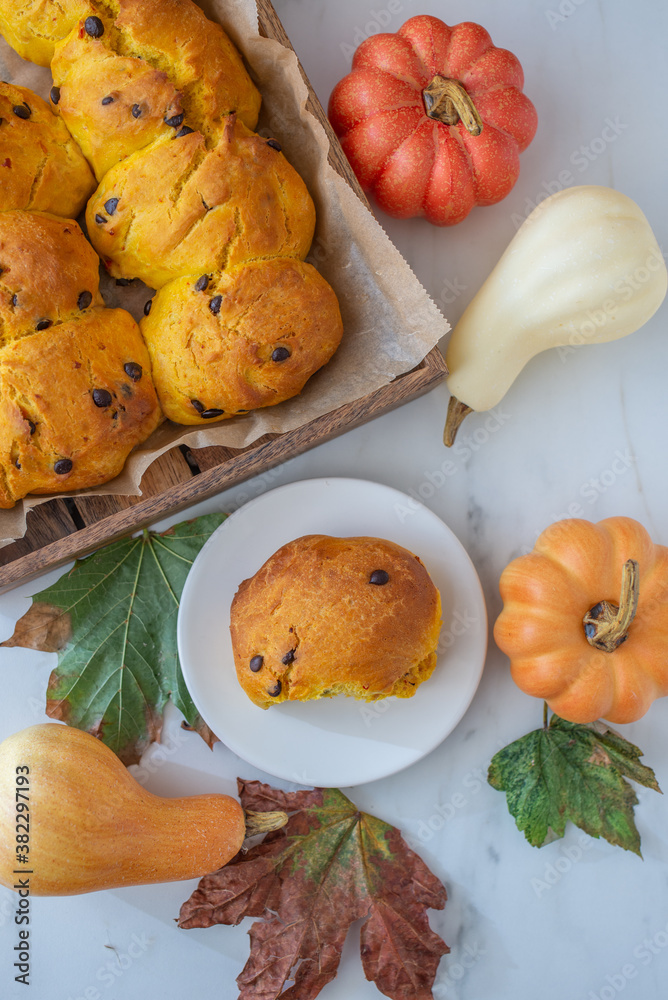 sweet home made pumpkin scones with chocolate sweet home made pumpkin scones with chocolate