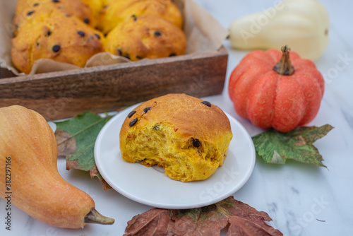 sweet home made pumpkin scones with chocolate