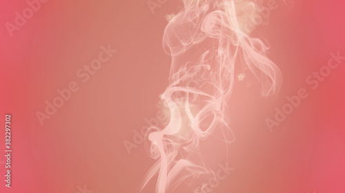 Pink colored smoke on soft red background . Abstract minimal backdrop with copyspace photo