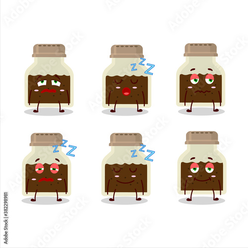 Cartoon character of black pepper bottle with sleepy expression
