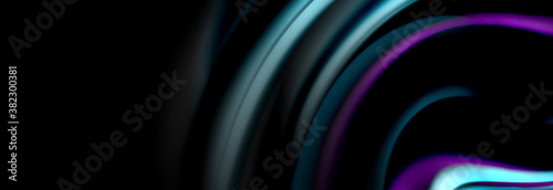 Dynamic motion abstract background. Color blurred stripes on black. Wave liquid lines poster. Vector illustration