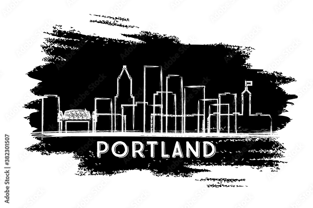 Portland Oregon City Skyline Silhouette. Hand Drawn Sketch.