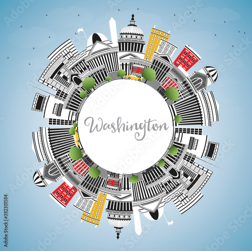 Washington DC USA City Skyline with Gray Buildings, Blue Sky and Copy Space.