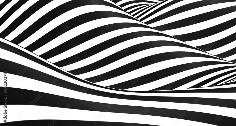 3d illustration Seamless ripple pattern Repetition of black and white flooring Simple wave pattern wavy graphic background Moving like a river