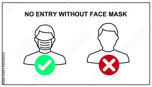No entry without face mask or wear a mask icon for prevent the spread of coronavirus. Isolated or white background. Vector illustration.
