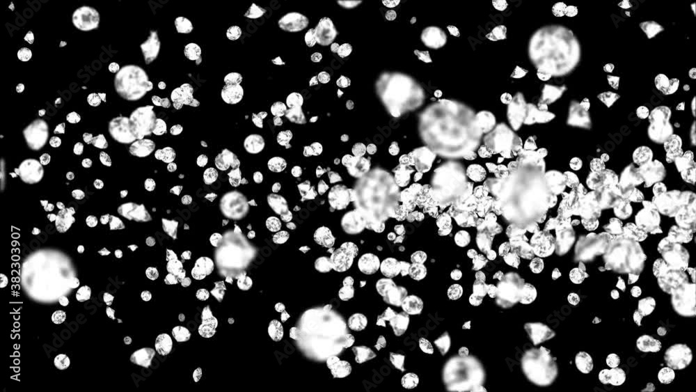 Flying Shine jewelry Brilliant Diamonds Precious Gem on Emerald Green Loop Background 3D. Brilliance, Shows, stage Design, VJs, Crystal, Fashion, Glamour, Party, Luxury, Money, Rich, Dance , Music.