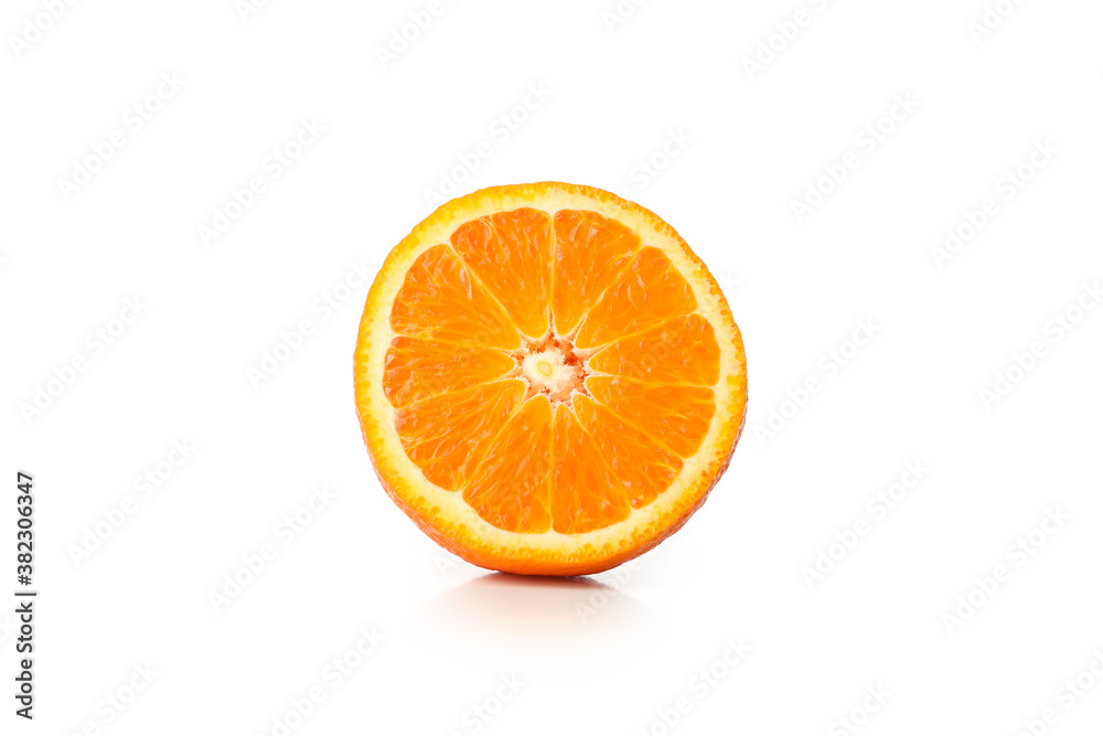 Half of ripe mandarin isolated on white background Half of ripe mandarin isolated on white background