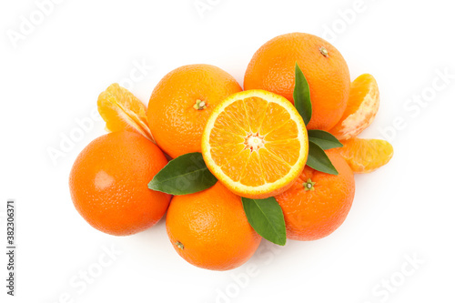Group of ripe mandarins isolated on white background