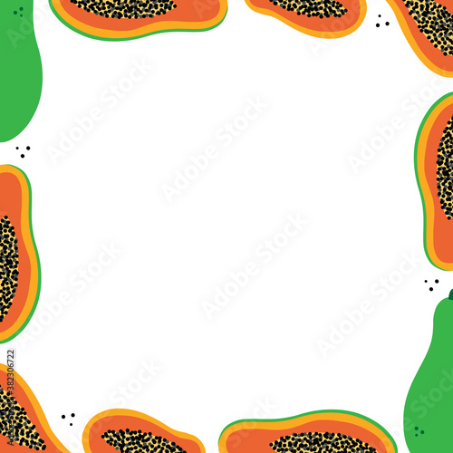 Vector frame, card template with tropical papaya fruit for food design.
