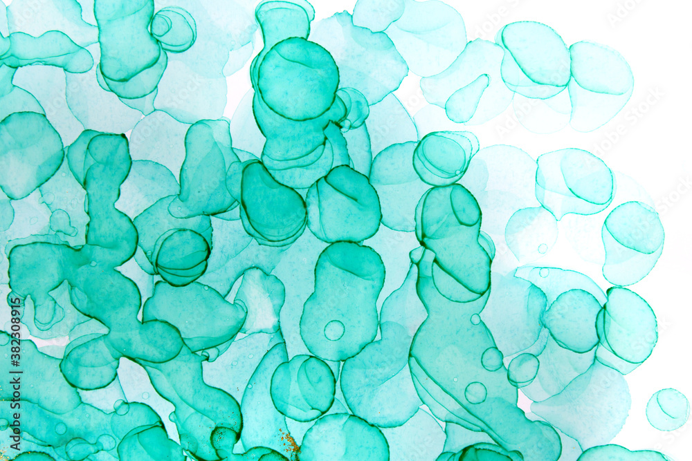 Alcohol ink green and gold abstract background. Bubble watercolor texture. Alcohol ink green and gold abstract background. Bubble watercolor texture.