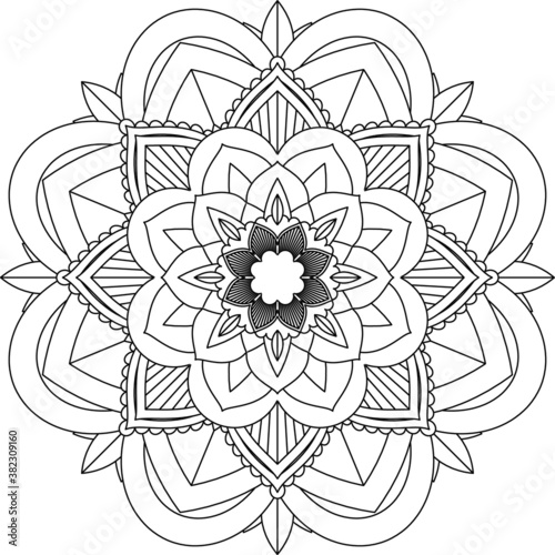 Easy Mandala coloring book simple and basic for beginners, seniors and children. Set of Mehndi flower pattern for Henna drawing and tattoo. Decoration in ethnic oriental, Indian style.