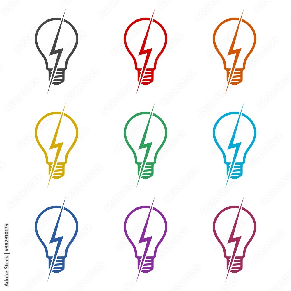 Electricity Logo, electric bulb logo and icon, color set Electricity Logo, electric bulb logo and icon, color set