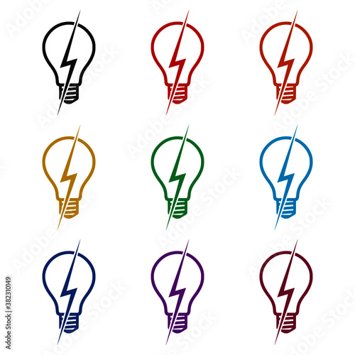 Electricity Logo  electric bulb logo and icon  color set