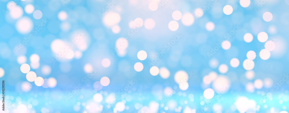 Glitter bokeh blue background. Sparkle lights glamour illustration. Glittering sparks decoration shiny glow abstract background. 3d rendering