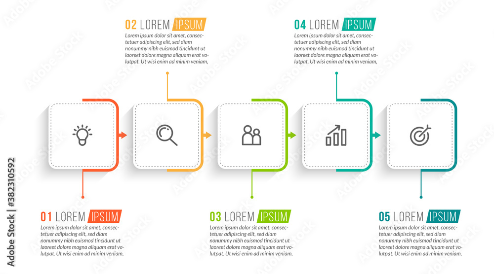 Minimal Business Infographics template. Timeline with 5 steps, options and marketing icons .Vector linear infographic with five conected elements. Can be use for presentation.