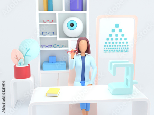Healthcare series: Ophthalmologist. Ophthalmologist specialist at work 3d render