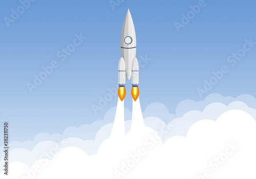 Fototapeta Naklejka Na Ścianę i Meble -  Rocket takes off into outer space