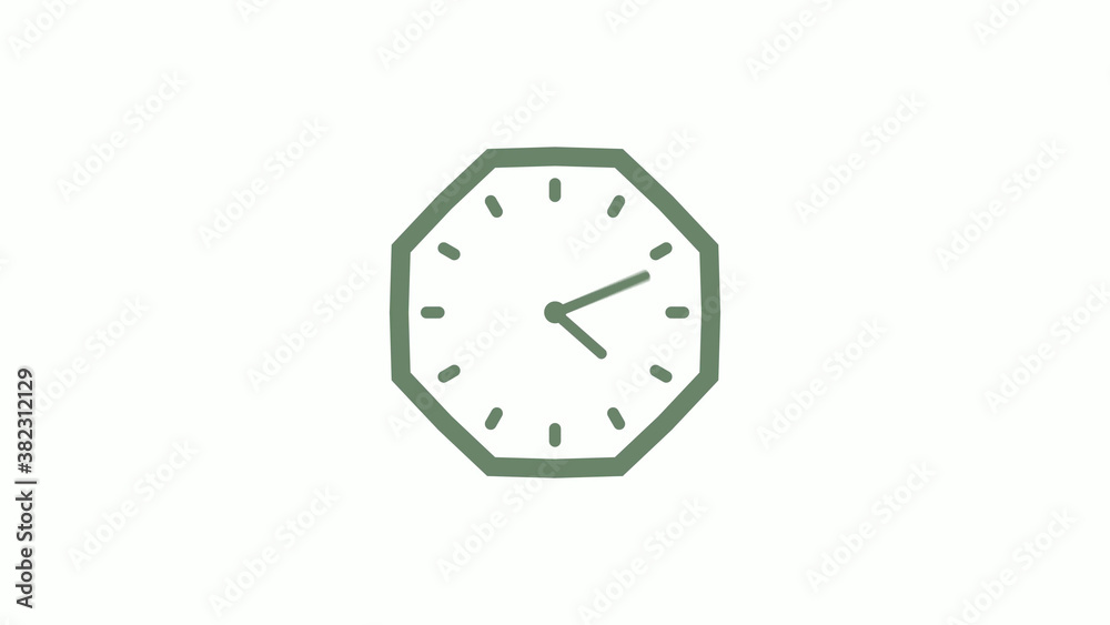 Green gray counting down 12 hours clock icon on white background,clock icon
