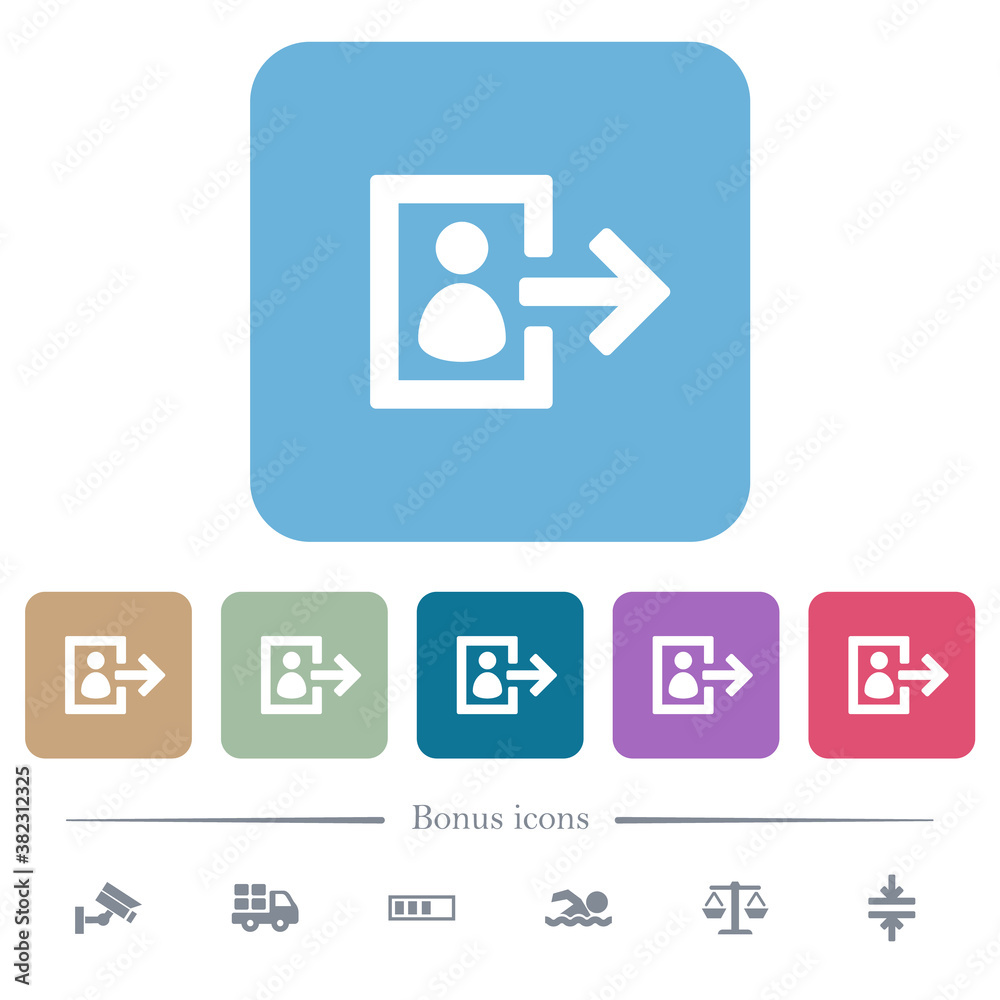 User logout flat icons on color rounded square backgrounds User logout flat icons on color rounded square backgrounds
