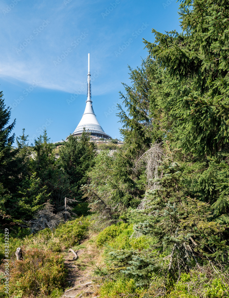 Jested mountain with hotel and transmitter on peak Jested mountain with hotel and transmitter on peak