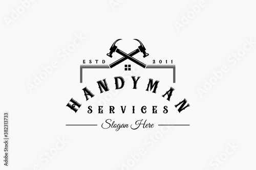hammer and house logo design vector