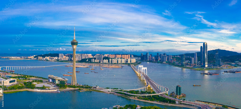 Aerial view of the Bay of Zhuhai and Macao, China