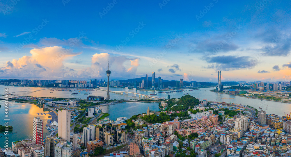 Obraz premium Aerial view of the Bay of Zhuhai and Macao, China