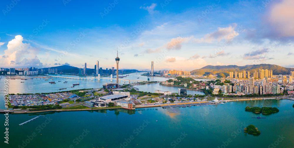 Obraz premium Aerial view of the Bay of Zhuhai and Macao, China